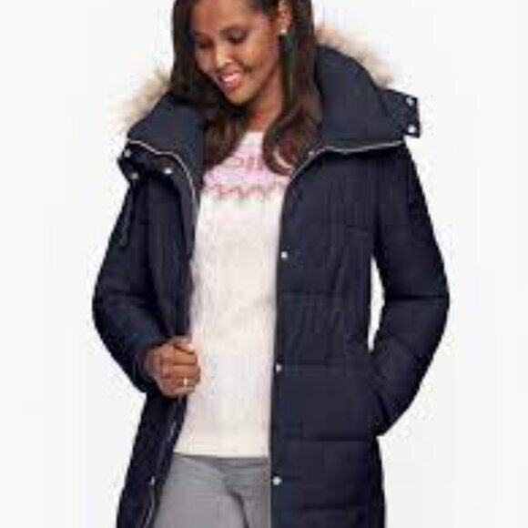 Talbots Jackets & Blazers - Talbots Navy Faux Fur Trim Down Alternative Puffer Jacket Size L NWT MSRP $189